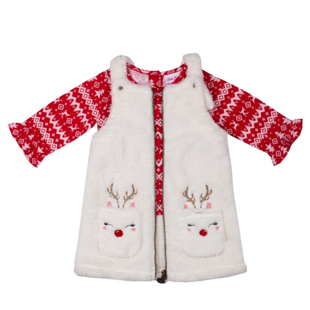Little Lass 2pc. Reindeer Plush Jumper Set Toddler Girl size 4T Sherpa -Holiday